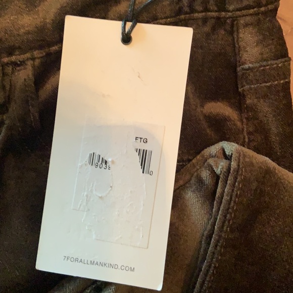 7 For All Mankind High Waist Ankle Skinny Velour Pants in Green - Picture 10 of 16